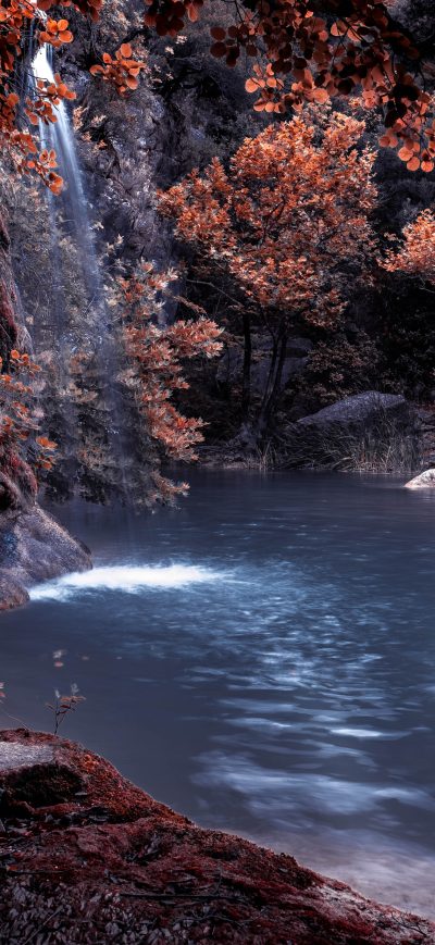 Fond d'écran iPhone The Blue Lagoon Lake Waterfall Nature Forest Water 5k