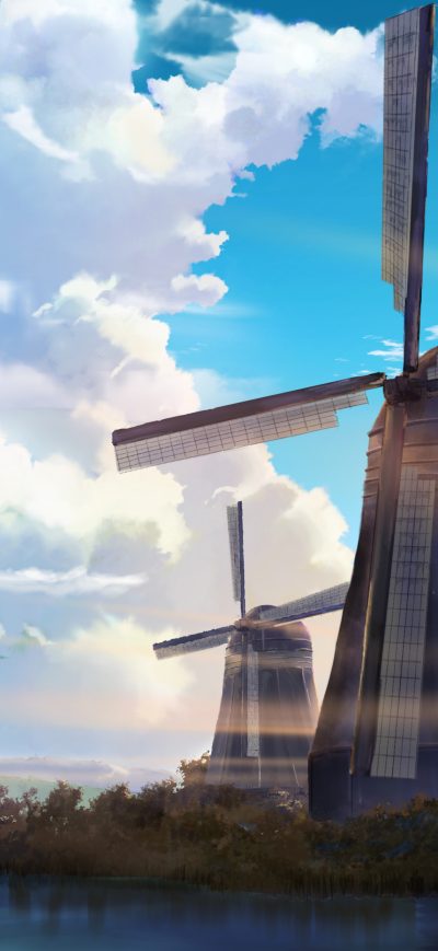 Fond d'écran iPhone Windmill Anime Scenery 4k