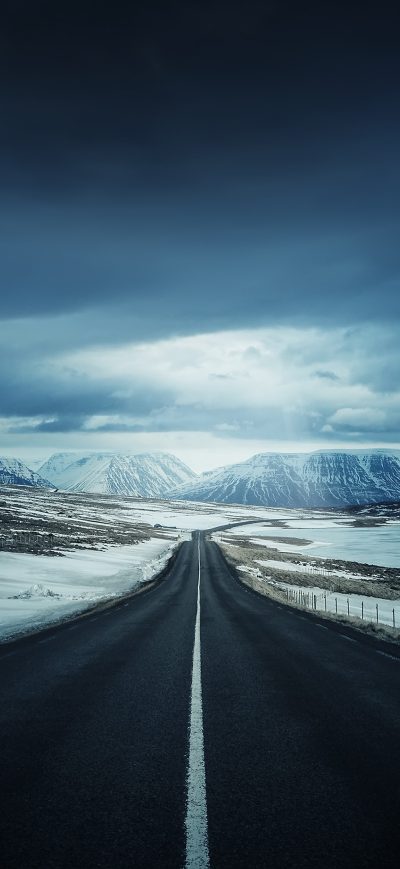 Fond d'écran iPhone Alone Road Snow Cold Open Sky Mountains