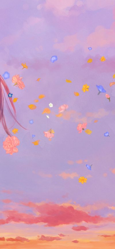 Fond d'écran iPhone Anime Girl School Uniform Flowers Clouds 8k