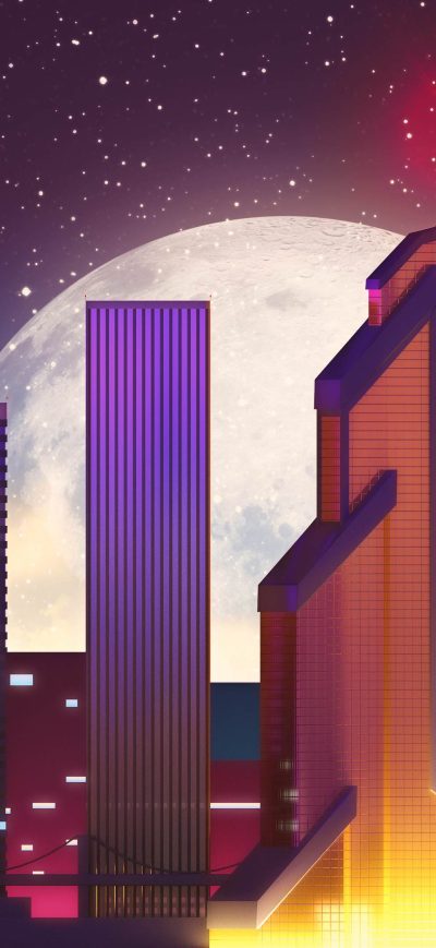 Fond d'écran iPhone Cityscape Moon Stars 4k