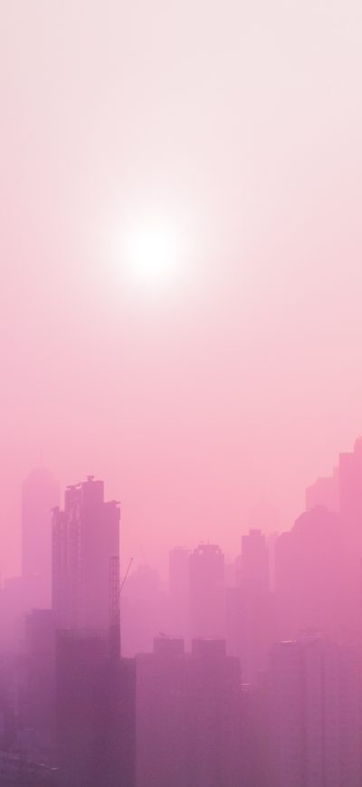 Fond d'écran iPhone City Sunrise Pink Fog 5k
