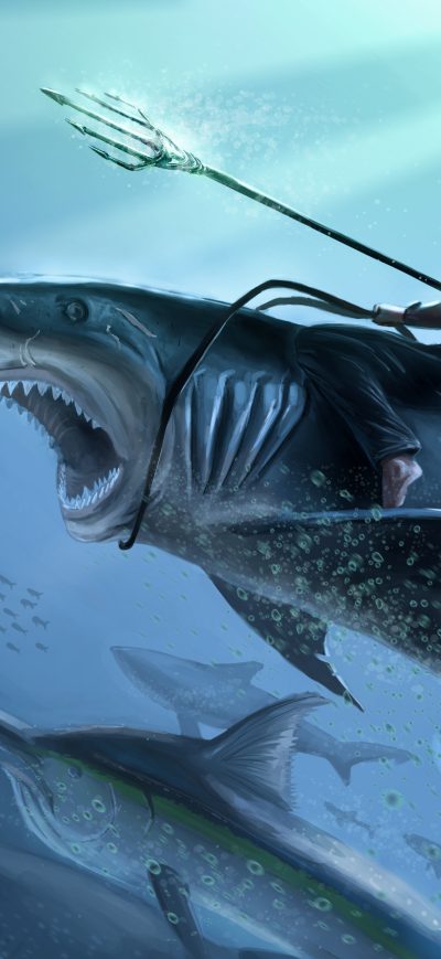Fond d'écran iPhone Aquaman Riding On Shark Art 4k