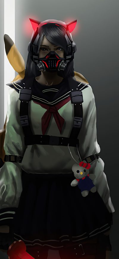 Fond d'écran iPhone Girl Wearing Gas Mask 4k