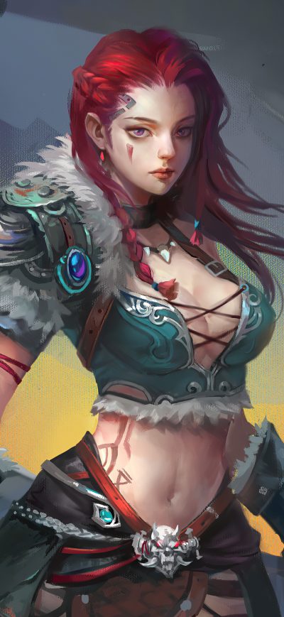 Fond d'écran iPhone Redhead Warrior Girl 4k