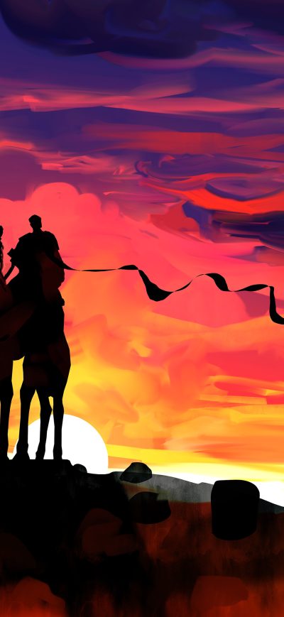 Fond d'écran iPhone Clouds Dawn Camel Rider Fantasy Illustration 4k