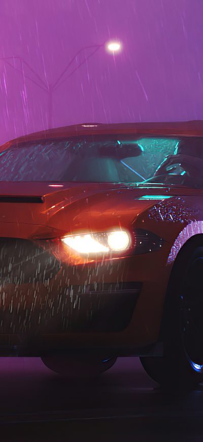 Fond d'écran iPhone Ford Mustang Rain Vaporwave 5k