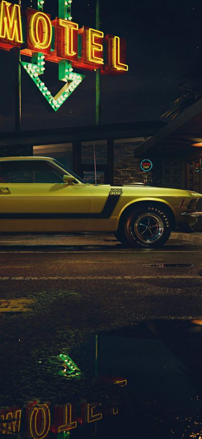 Fond d'écran Mustang Outside Motel sur iPhone