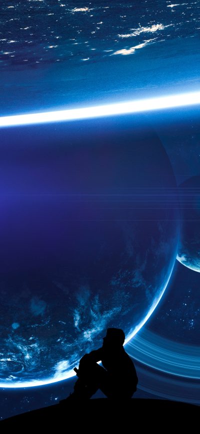 Fond d'écran iPhone Man Galaxy Universe Space Flashlight Cosmic Night 5k