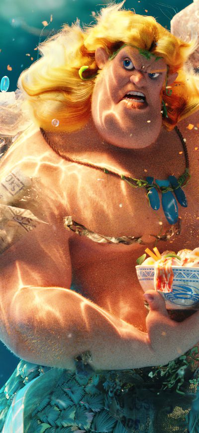 Fond d'écran iPhone A Merman Trying To Eat In A Plastic Polluted Ocean