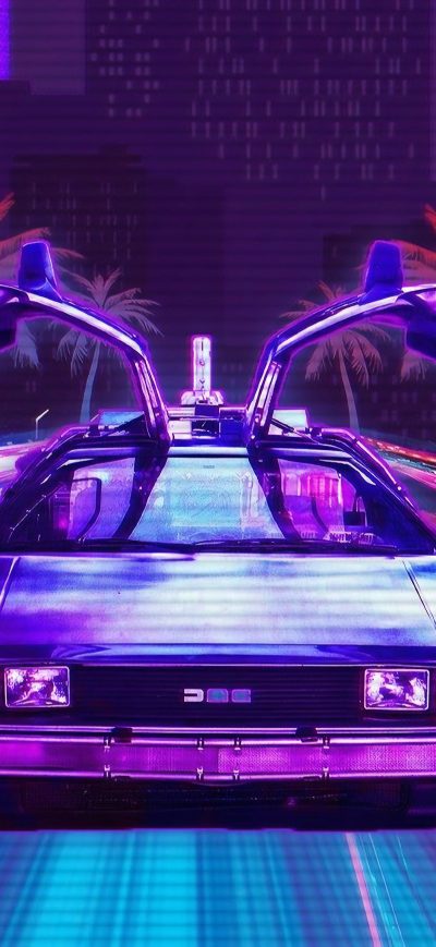 Fond d'écran iPhone Delorean Cyberpunk Road 4k