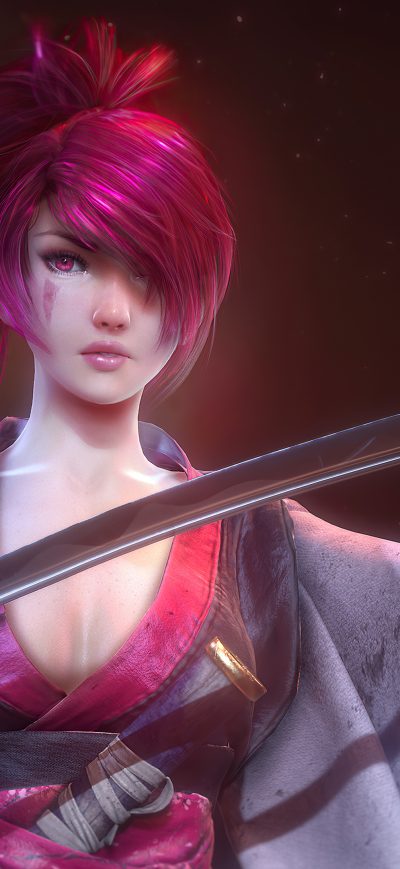 Fond d'écran iPhone Pink Hair Warrior Girl With Sword