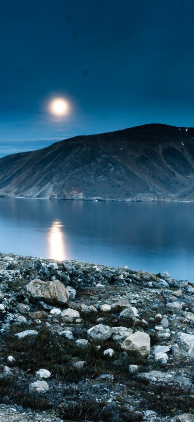 Fond d'écran iPhone Island Mountain Rocks Reflection Night 5k