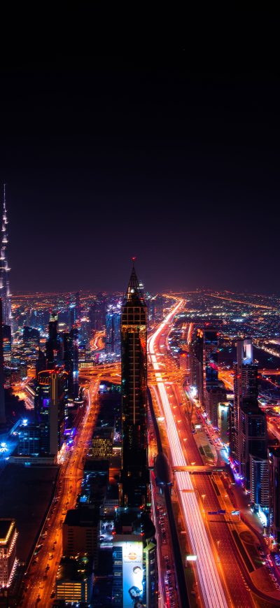 Fond d'écran iPhone Dubai Cityscape Buildings Lights 8k