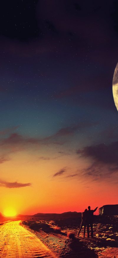 Fond d'écran iPhone Couple Looking At Dreamy Sky Digital Art 4k
