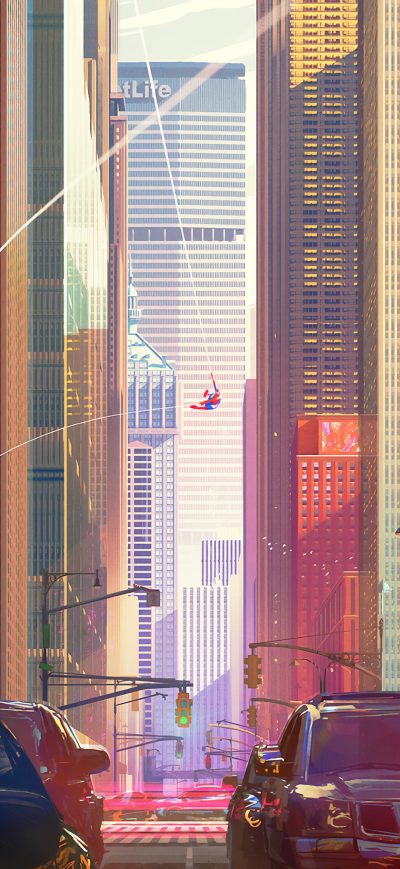 Fond d'écran iPhone Spiderman City Buildings 4k