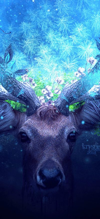 Fond d'écran iPhone Deer Artistic Blue Manipulation
