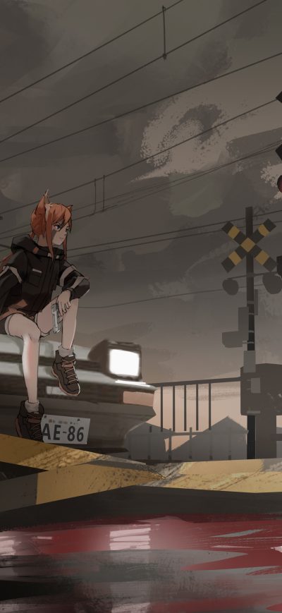 Fond d'écran iPhone Anime Girl On Train Track With Car 8k