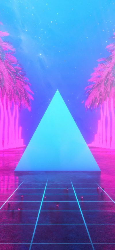 Fond d'écran iPhone Miami Trees Triangle Neon Artwork 4k