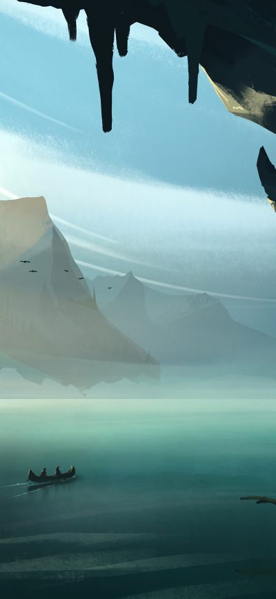 Fond d'écran iPhone Boat In Floating Rock City 4k