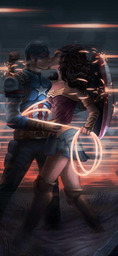 Fond d'écran iPhone Captain America And Wonder Woman Kissing