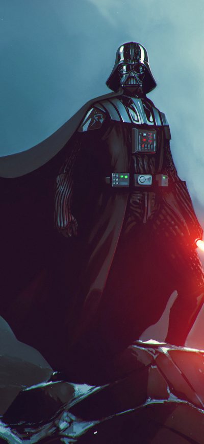 Fond d'écran iPhone Darth Vader With A Red Lightsaber 8k