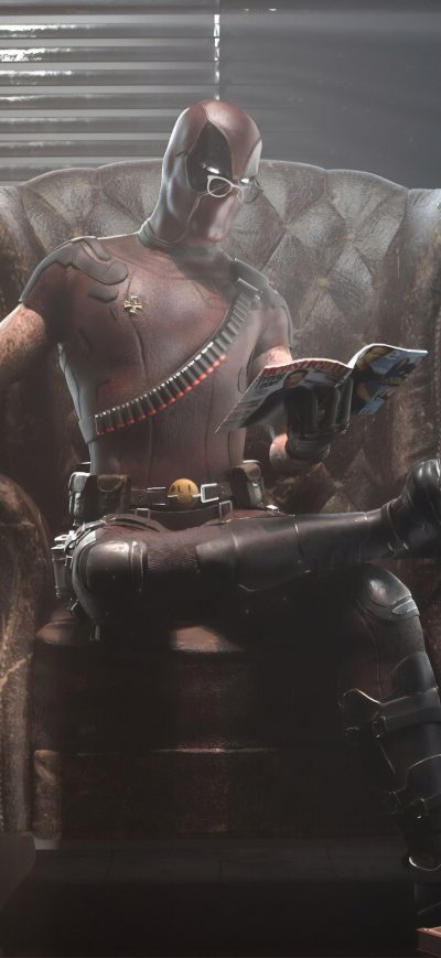 Fond d'écran iPhone Deadpool Reading Book And Guns