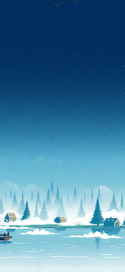 Fond d'écran iPhone Cold Night Landscape Houses 4k