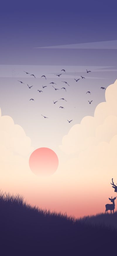 Fond d'écran iPhone Reindeer Sunset View Minimalism
