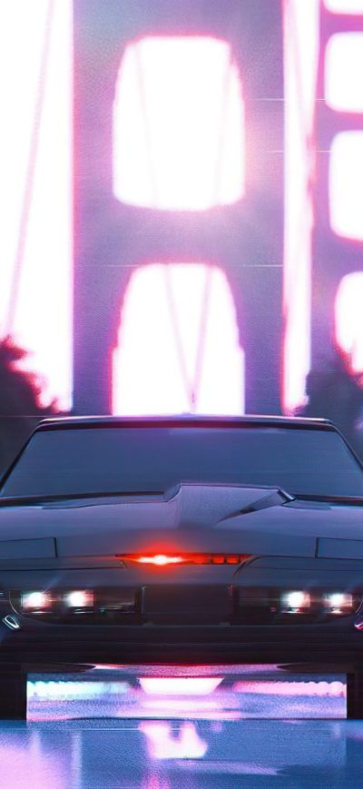 Fond d'écran iPhone Black Knight Rider Car Vaporwave 5k