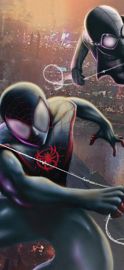 Fond d'écran iPhone Miles Morales And Spider Noir