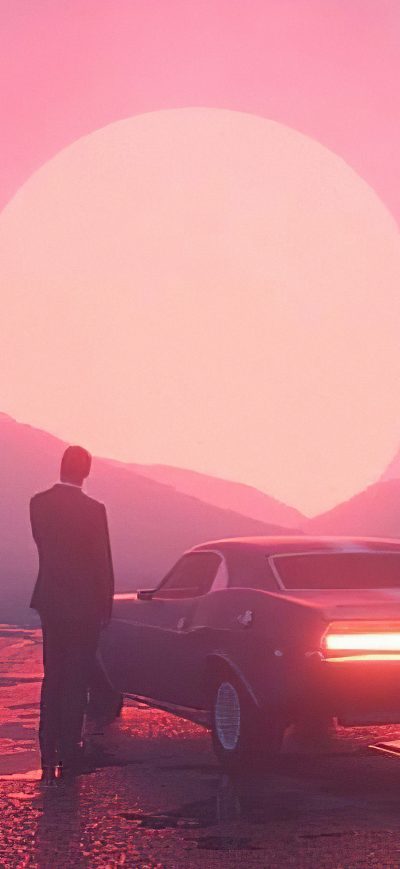 Fond d'écran iPhone Vaporwave Ride Sunset