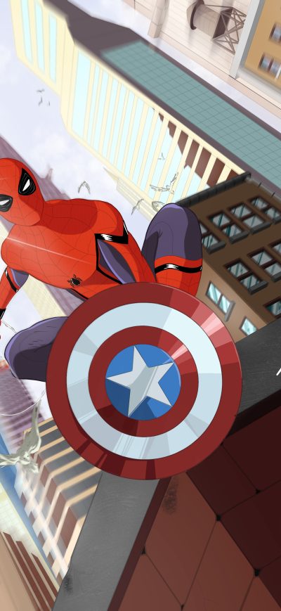 Fond d'écran iPhone Spiderman With Captain America Shield Art