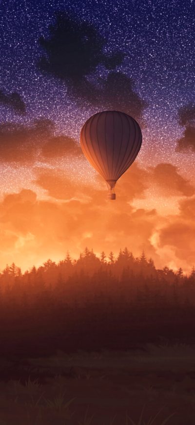 Fond d'écran iPhone Air Balloons Sunrise Sky Forest 4k