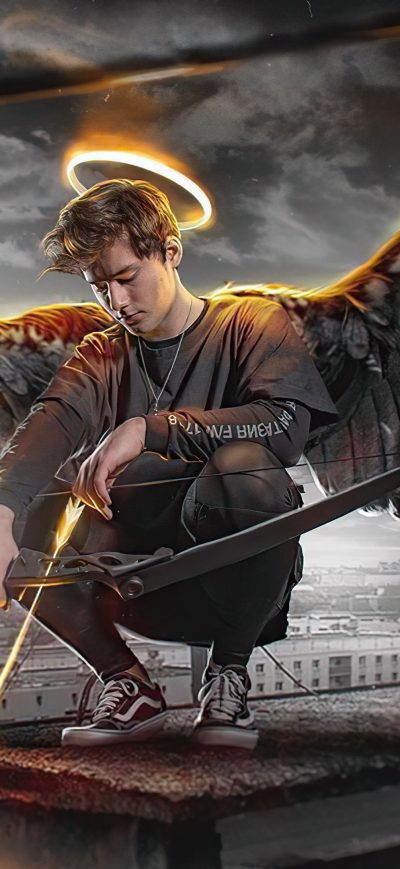 Fond d'écran iPhone Angel Boy With Dark Wings 4k