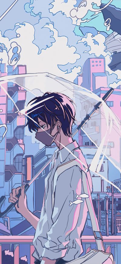 Fond d'écran iPhone Anime Boy Umbrella Underwater Fantasy
