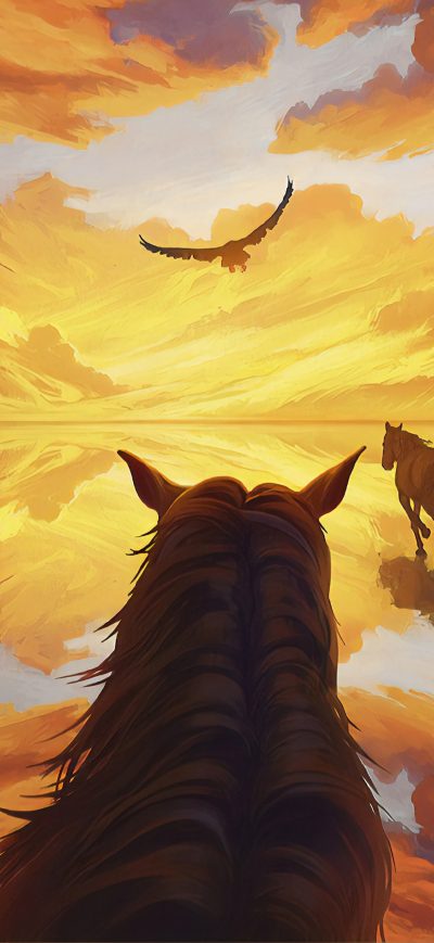 Fond d'écran iPhone Horses Running Towards Light 4k