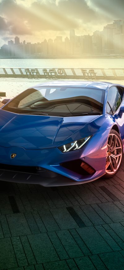 Fond d'écran iPhone Blue Lamborghini Huracan Rear 4k