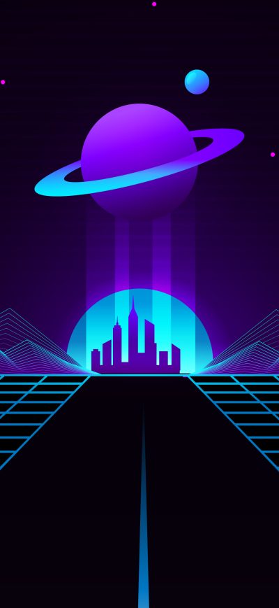 Fond d'écran iPhone Synthwave Outrun Planet 4k