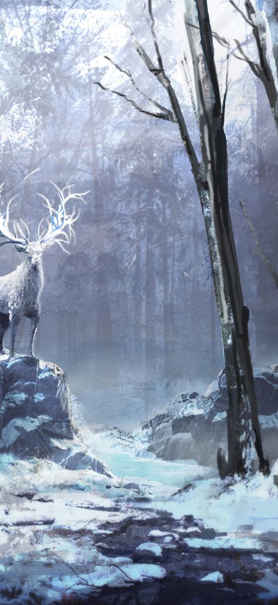 Fond d'écran iPhone Winter Forest Reindeer 4k