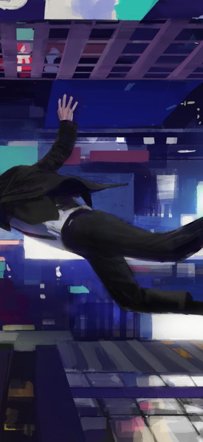 Fond d'écran Man Flying Through Building sur iPhone