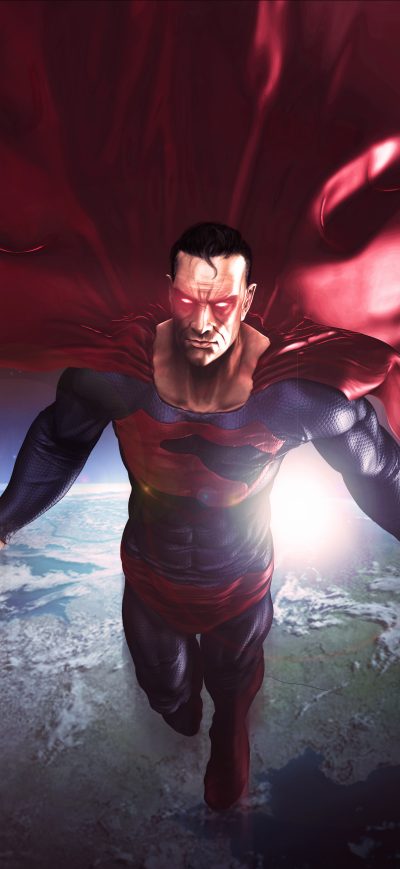 Fond d'écran iPhone Superman In The Space Red Cape Flying Artwork 8k