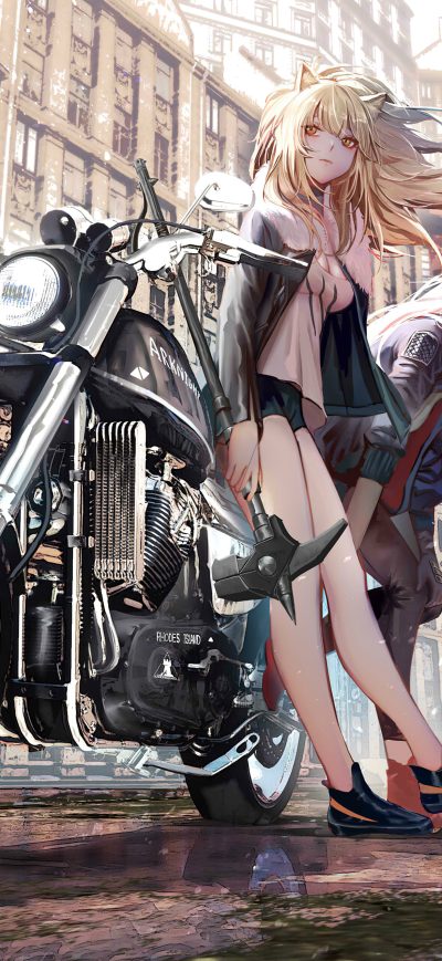 Fond d'écran iPhone Asian Anime Girl With Bike Alongside Cat