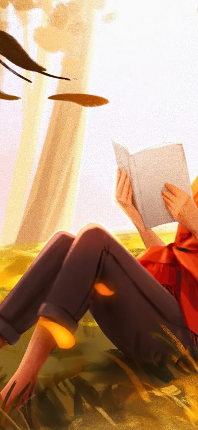 Fond d'écran iPhone Girl Reading Book In The Nature 4k