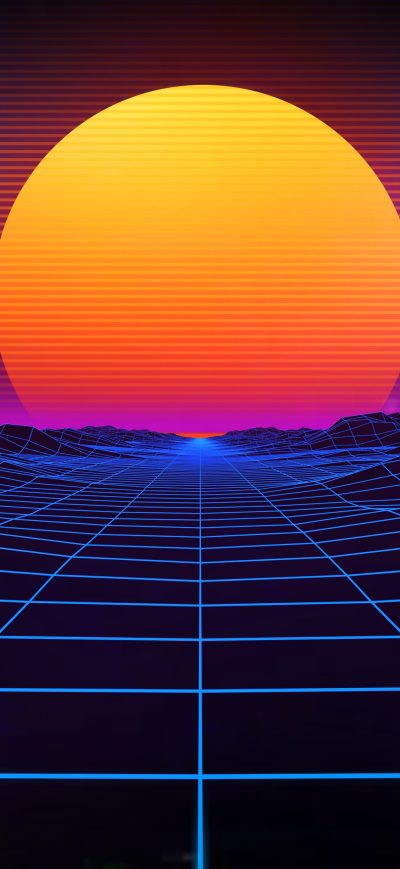 Fond d'écran iPhone Cyberpunk Sunset Grid Mountains Sun Dark Design