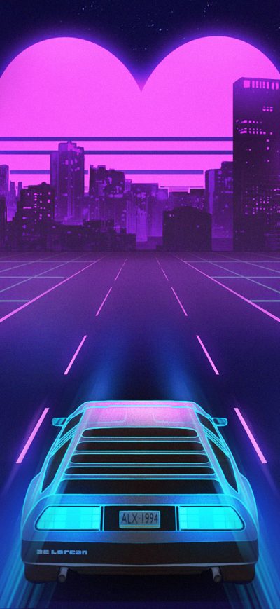 Fond d'écran iPhone 1980s Delorean Vaporwave Heart Shape Sunset