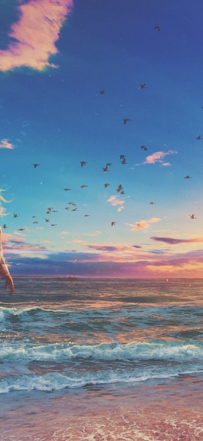 Fond d'écran iPhone Girl Beach Sunrise Photo Manipulation