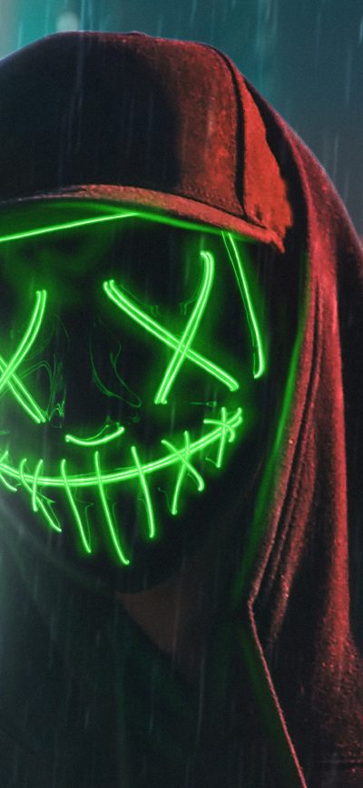Fond d'écran iPhone Hoodie Boy Green Glowing Mask 4k