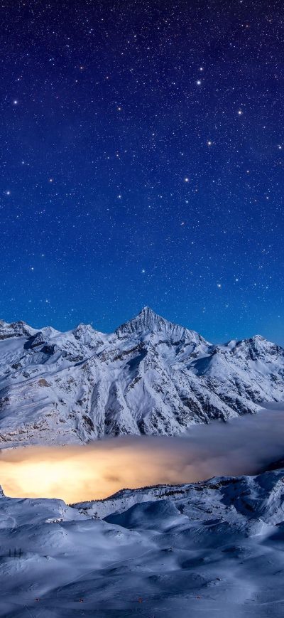 Fond d'écran iPhone Starry Night Snow Covered Mountains 4k