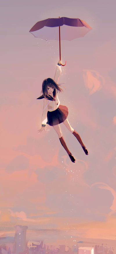 Fond d'écran iPhone Anime Girl Flying With Umbrella 4k
